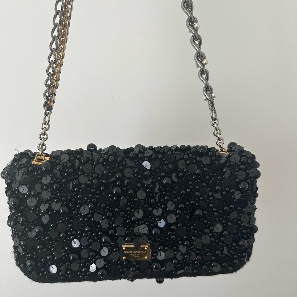 VINTAGE Dolce & Gabbana Black Beaded Shoulder Bag